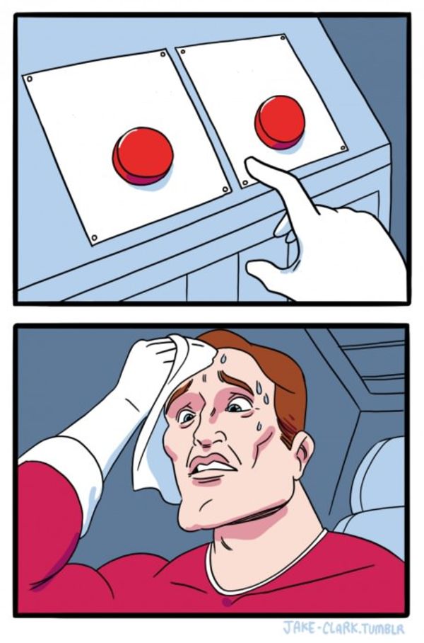 Two Buttons meme about Jones Road Beauty